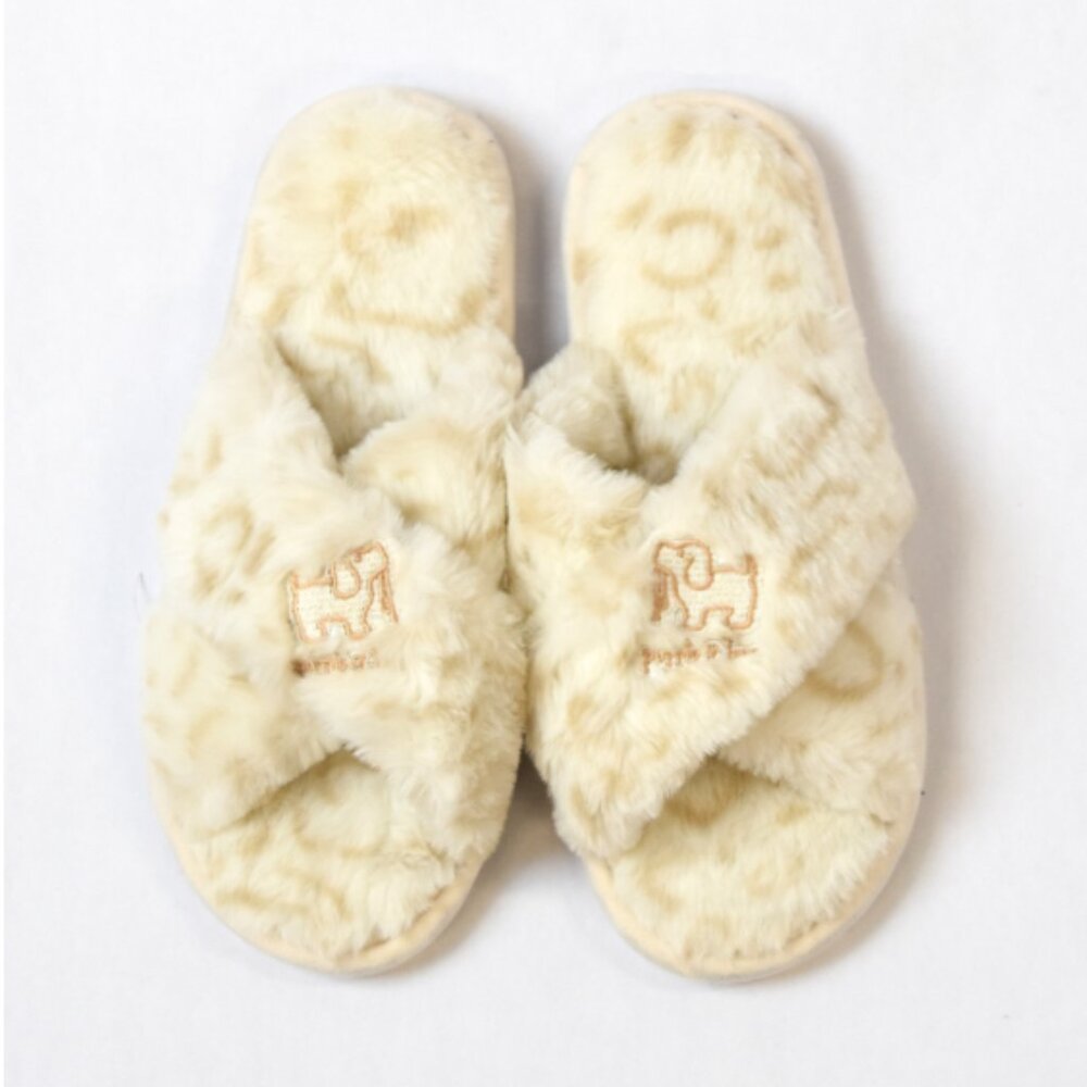 PUPPIE LOVE - CRISS CROSS SLIPPERS, SNOW LEOPARD